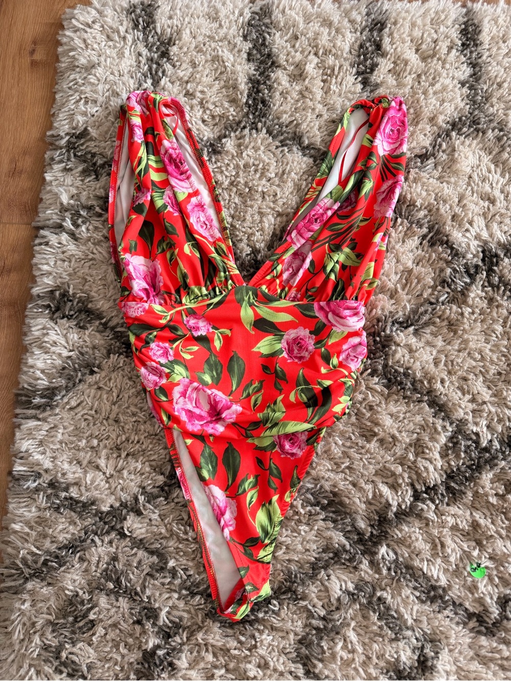 Zara Red Floral One-Piece Bodysuit with Pink Roses
